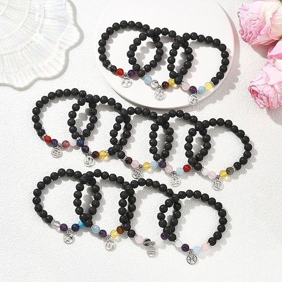 12 шт. 12 созвездия 304 браслеты с подвесками из нержавеющей стали, браслеты из натурального и синтетического смешанного драгоценного камня