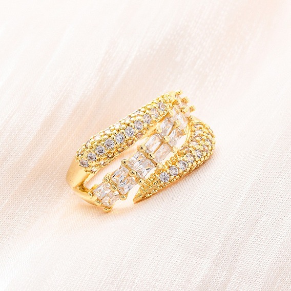 Кольца для женщин с микропаве из латуни и прозрачными кубическими цирконами, прямоугольные, стойки покрытие, без кадмия и без свинца, прочное покрытие