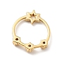 Rack Plating Brass Micro Pave Clear Cubic Zirconia Linking Rings, Flat Round with Star, Cadmium Free & Nickel Free & Lead Free