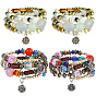4 Stück 2 Farben Boho-Armband mit mehrsträngigen, unregelmäßigen, synthetischen Türkisperlen, Blumenarmband, Armband aus Holz und runden Blumenperlen, ethnischer Schmuck für Frauen, Antik Golden