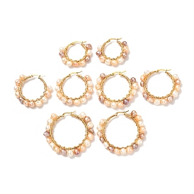 4 paires de boucles d'oreilles en perles naturelles vintage pour fille femme, 304 boucles d'oreilles en acier inoxydable, or