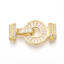 925 Складчатые застежки из стерлингового серебра с микропаве из прозрачного кубического циркония, с печатью s925, плоско-круглые