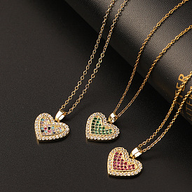 Fashion Vintage Heart-shaped Necklace Pendant with Colorful Zircon - Cute, Stylish, Collarbone Chain.