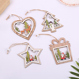 Christmas Decoration Supplies Laser Hollow Wooden Bell Pentagram Christmas Tree Ornament Charm Window Pendant
