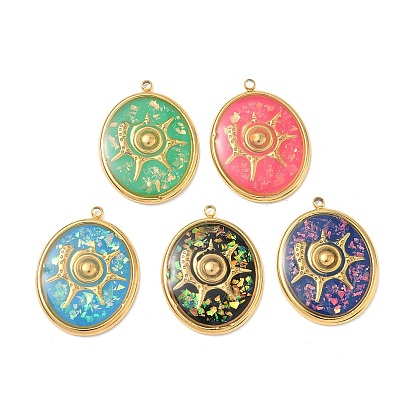 304 подвески из нержавеющей стали, эпоксидной смолы, с натуральными ракушками и пайетками внутри, овальные с подвесками в форме ракушек, реальный 18 k позолоченный, вакуумное покрытие pvd