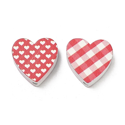 Деревянные бусины, окрашенные распылением и напечатанные, сердце