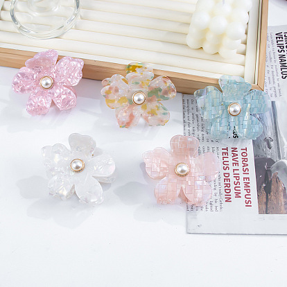 PVC Claw Hair Clips for Women, with Plastic Beads, Flower