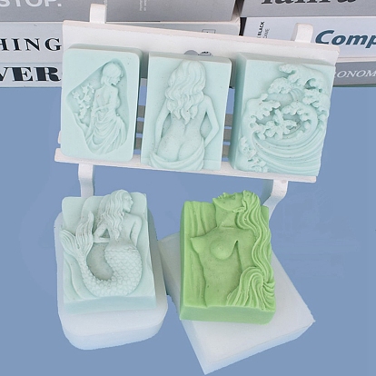 Embossed Art Goddess Human Mermaid Body Wave DIY Food Grade Silicone Statue Fondant Mold, Portrait Sculpture Fondant Molds, Resin Casting Molds, for Chocolate, Candy, UV Resin & Epoxy Resin Craft Making