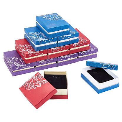 12Pcs 3 Colors Rectangle Cardboard Jewelry Boxes, with Sponge Inside, for Ring, Earring, Necklace