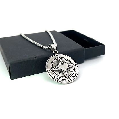 Плоские круглые ожерелья из нержавеющей стали с сердечками и крестами в виде листьев для мужчин