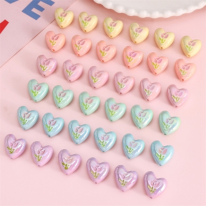 2шт. УФ-покрытия акриловые бусины, сердце с тюльпаном, с эмалью