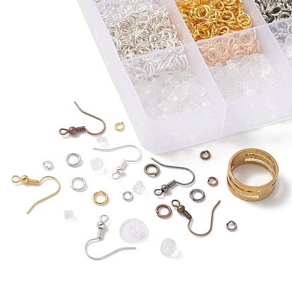 DIY Earring Making Finding Kit, Including Brass Earring Hooks & Jump Rings & Ring Tools, Plastic Ear Nuts, Tweezers