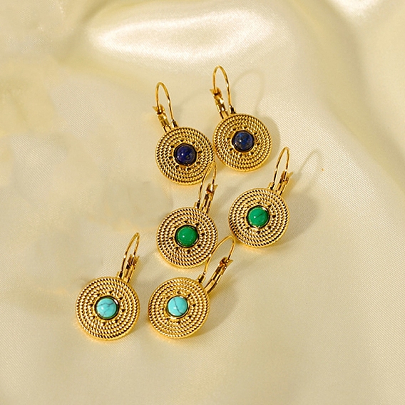 Винтажные плоские круглые серьги-гвоздики из нержавеющей стали для женщин, золотые