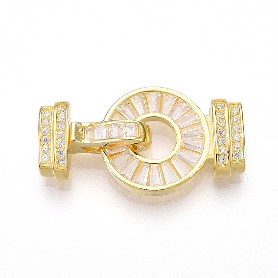 925 Складчатые застежки из стерлингового серебра с микропаве из прозрачного кубического циркония, с печатью s925, плоско-круглые