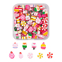 90Pcs 9 Style Handmade Polymer Clay Beads, Cake with Strawberry & Flat Round & Cake & Ice Cream