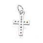 Brass Micro Pave Cubic Zirconia Tiny Cross Charms, with Jump Rings, Colorful