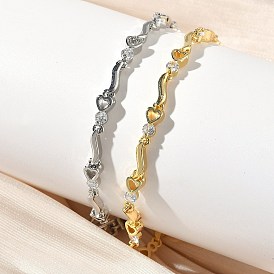 Браслеты-цепочки с закрученными звеньями из латуни с микропаве из прозрачных кубических цирконий для женщин, стойки покрытие, долговечный, без кадмия и без свинца