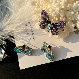 Creative Butterfly Stud Earrings Women's Fashion Inlaid Color Zirconium Personality High Quality Earrings Earrings