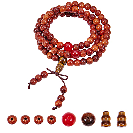 SUNNYCLUE DIY Bracelet Making, with Round Elastic Cord, with Fibre Outside and Rubber Inside, Natural Wood Beads, Natural Tiger Eye Buddhist Beads and Natural Malaysia Jade Beads