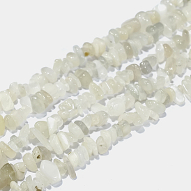 Natural White Moonstone Chip Beads Strands, 4~14x4~12mm, Hole: 1mm, about 15.3 inch ~16.1 inch