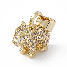 Rack Plating Brass Micro Pave Cubic Zirconia Charms, Cadmium Free & Lead Free, Long-Lasting Plated, 3D Dog Charm