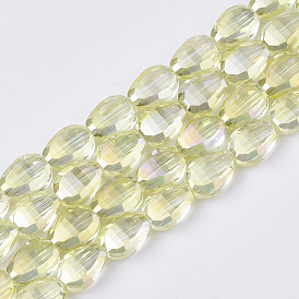 Electroplate Transparent Glass Beads Strands, AB Color Plated, Faceted, Teardrop