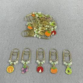 20Pcs 5 Styles Carbon Steel Paper Clips, with Fruit Alloy Enamel Pendants, Golden