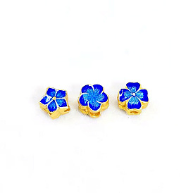 Cloisonne copper gold-plated burnt blue double-sided four-hole small flower beads small and exquisite beads diy clothing hairpin bracelet