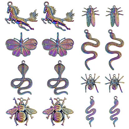 16Pcs 8 Style Plated Alloy Big Pendants, Cadmium Free & Lead Free, Snake Shape