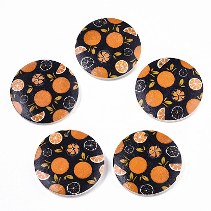 Fruit Seris Printed Wood Pendants, Flat Round with Pattern