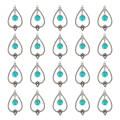 20шт. синтетическая бирюза большие подвески, со сплавочной фурнитурой античного серебряного тона, полая слеза