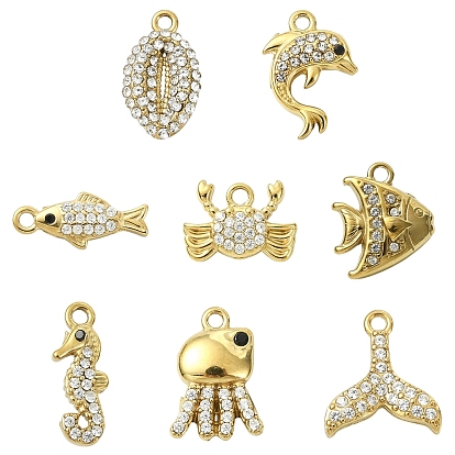 8шт 8 стили 304 подвески из нержавеющей стали, с кубического циркония, ионное покрытие (ip)