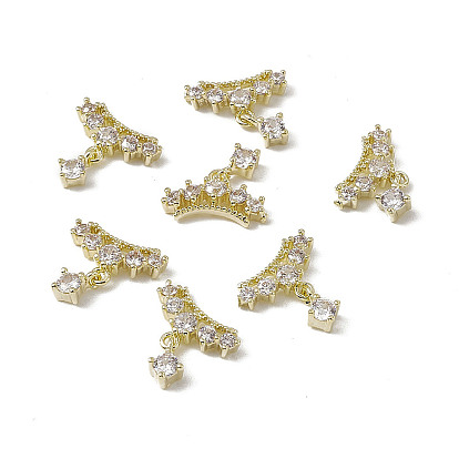 Brass Pave Clear Cubic Zirconia Nail Charms, Dangle Nail Art Decoration Accessories, with Glass Rhinestone, Necklace Shape