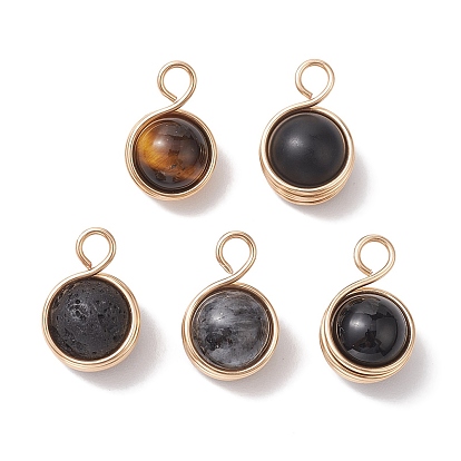 Природные смешанные подвески драгоценных камней, медная проволока, обернутая круглыми подвесками