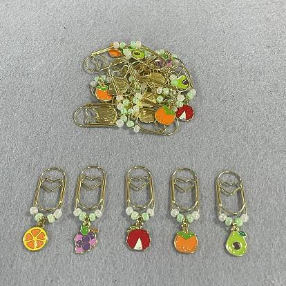 20Pcs 5 Styles Carbon Steel Paper Clips, with Fruit Alloy Enamel Pendants, Golden