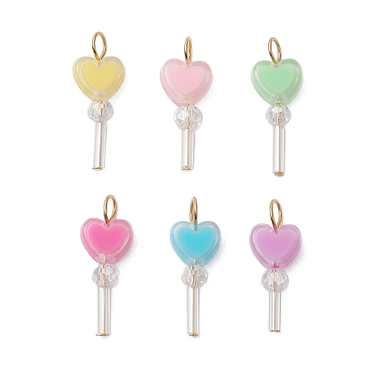 Подвески из акрила и стекла, с 304 findngs из нержавеющей стали, сердце