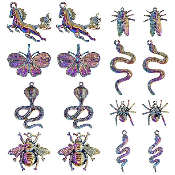 16Pcs 8 Style Plated Alloy Big Pendants, Cadmium Free & Lead Free, Snake Shape