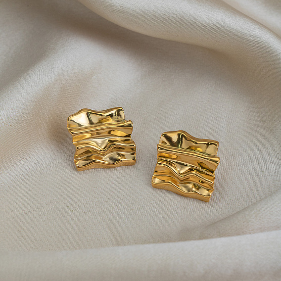 Geometric Wave 304 Stainless Steel Stud Earrings for Women, Square