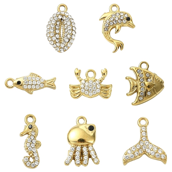 8шт 8 стили 304 подвески из нержавеющей стали, с кубического циркония, ионное покрытие (ip)