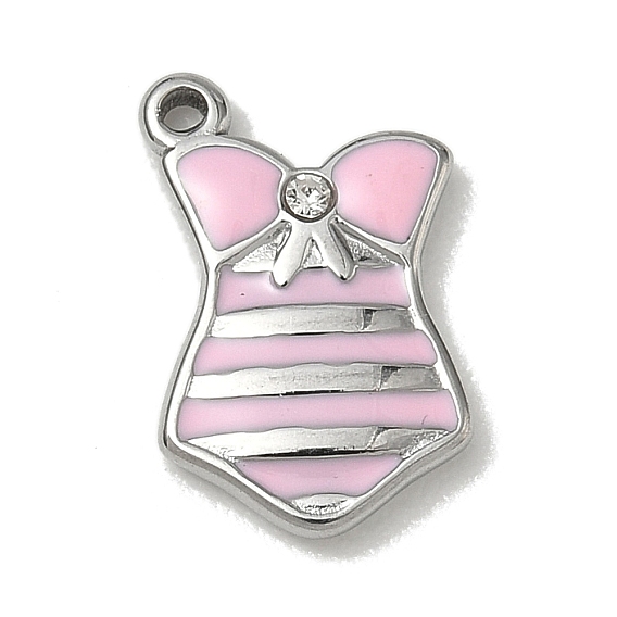 304 Stainless Steel Enamel Pendants, Cloth Charms, with Rhinestone