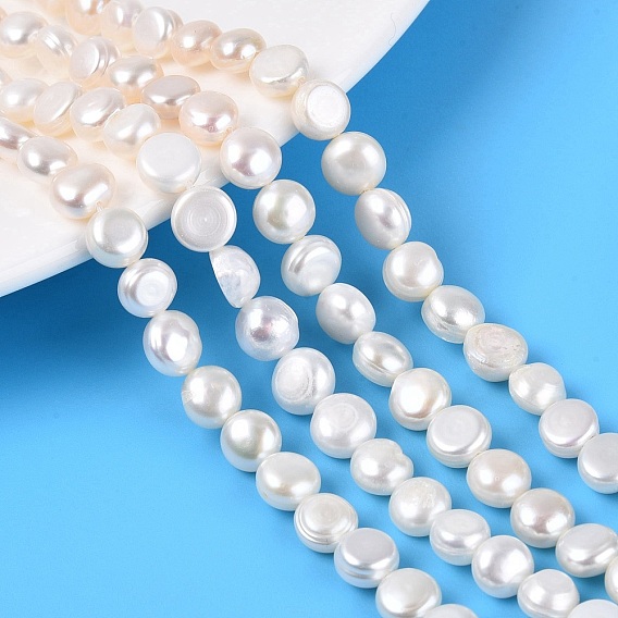 Natural Cultured Freshwater Pearl Beads Strands, Grooved, Two Sides Polished