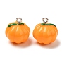 Opaque Resin Pendants, with Platinum Tone Iron Loops, Pumpkin Charms