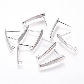 304 Stainless Steel Ear Stud Components, with Loop