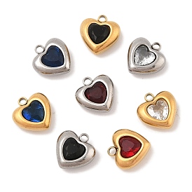 304 Stainless Steel Micro Pave Cubic Zirconia Charms, Heart