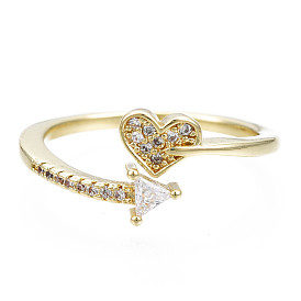 Изысканное кольцо-манжета в форме сердца из кубического циркония, открытое кольцо из латуни для женщин, без никеля 