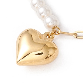 Ion Plating(IP) 304 Stainless Steel Heart Pendant Necklace with Acrylic Pearl for Women