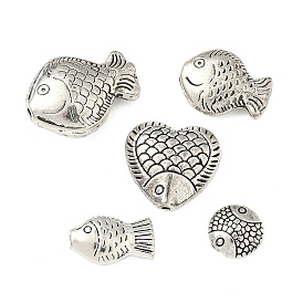 Сплавочные овальные бусины тибетского стиля , рыба, без кадмия и без свинца