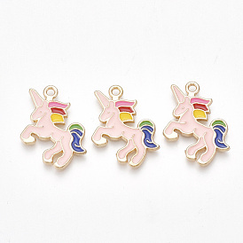 Alloy Pendants, Cadmium Free & Lead Free, with Enamel, Unicorn, Light Gold