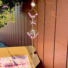 Natural amethyst amethyst gravel square frame octagonal beads crystal ball wind chime sun catcher