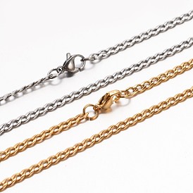 Boy's 304 Stainless Steel Curb Chain Necklaces, with Lobster Claw Clasp, Faceted, 19.7 inch (50cm)